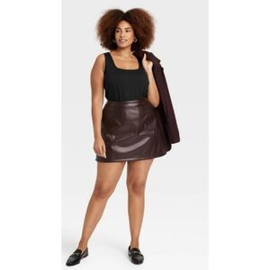 A New Day Faux leather Mini skirt Chocolate Brown Size XXL